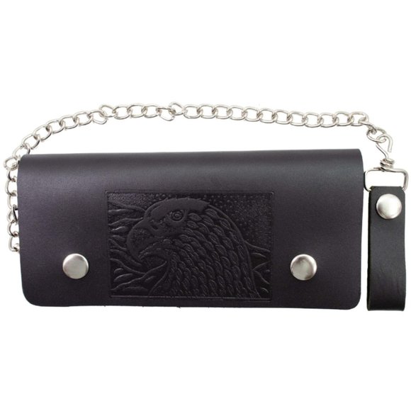 Genuine leather Biker Long Chain Eagle Wallet, Black - Picture 1 of 5